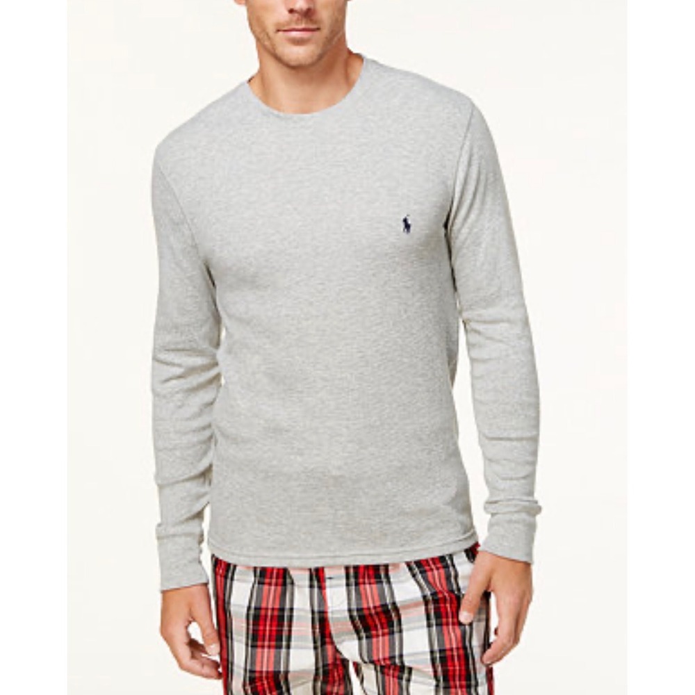 Polo Ralph Lauren Mens Gray Waffle Knit Thermal Long Sleeve Sleep Shirt Medium